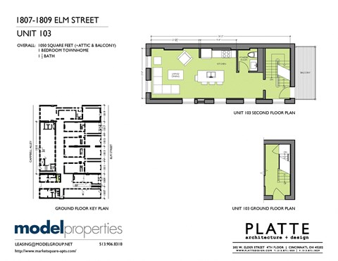 Floor plan for 1 bed, 1.5 baths, 1050 sqft